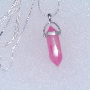 Natural Pink Agate Crystal Sterling Silver 30” Necklace